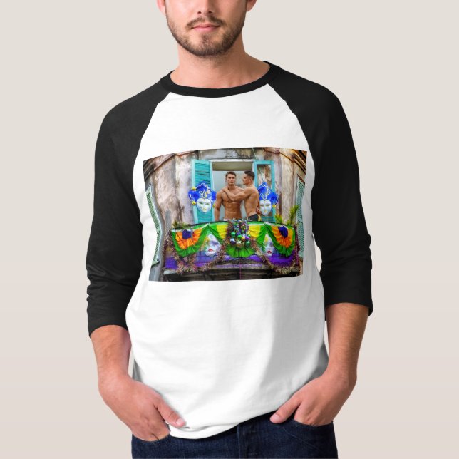 SlipperyJoe's Mardi Gras Männer lila goldgrüner Ba T-Shirt (Vorderseite)