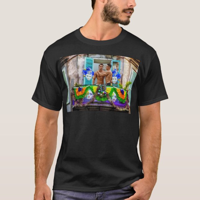 SlipperyJoe's Mardi Gras Männer lila goldgrüner Ba T-Shirt (Vorderseite)
