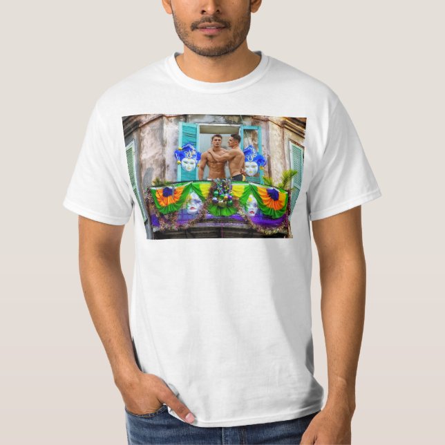 SlipperyJoe's Mardi Gras Männer lila goldgrüner Ba T-Shirt (Vorderseite)