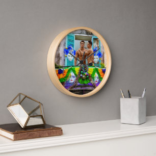 SlipperyJoe's Mardi Gras Männer lila goldgrüner Ba Uhr