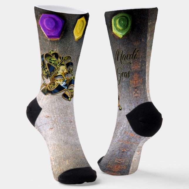 SlipperyJoe's Mardi Gras Mask lila goldgrünes Bl Socken (Gewinkelt)