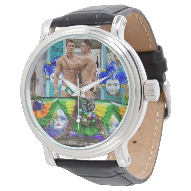 SlipperyJoe's Mardi Gras maskiert Perlendekoration Armbanduhr (Schrägansicht)