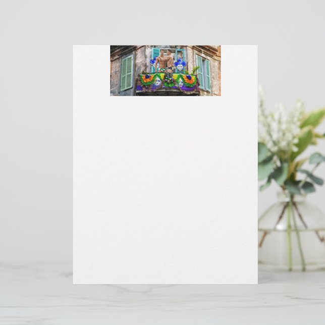 SlipperyJoe's Mardi Gras maskiert Perlendekoration Briefbogen (Stehend Vorderseite)