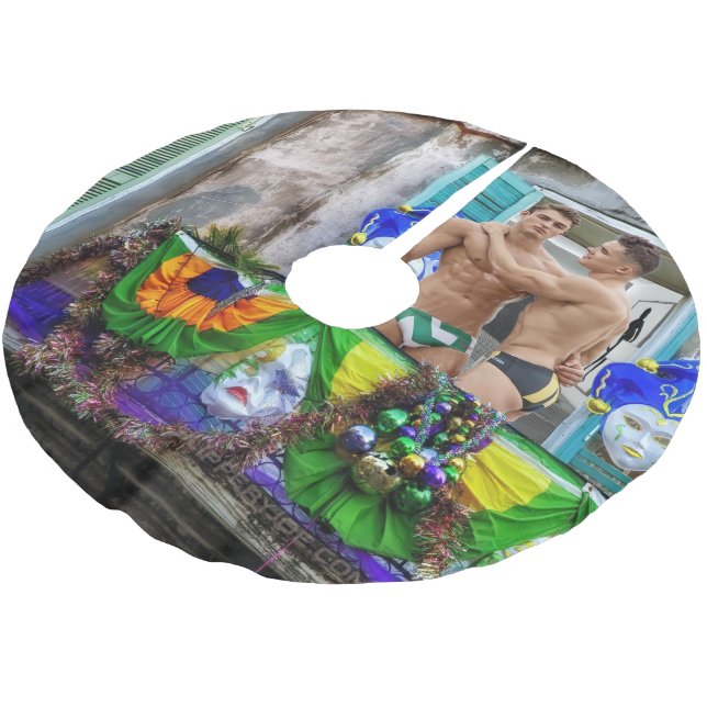 SlipperyJoe's Mardi Gras maskiert Perlendekoration Polyester Weihnachtsbaumdecke (Schrägansicht)