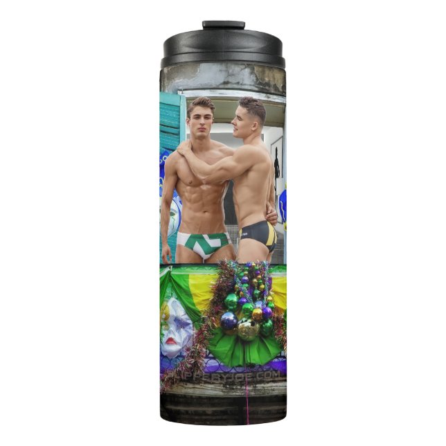 SlipperyJoe's Mardi Gras maskiert Perlendekoration Thermosbecher (Vorderseite)