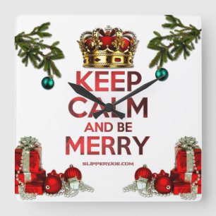 SlipperyJoe's Merry Christmas artistic tree orname Quadratische Wanduhr