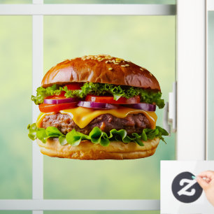 SlipperyJoes mundwässernder Cheeseburger knusprig Fensteraufkleber