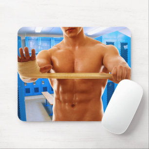 SlipperyJoe's muscular man shirtless 6-pack gymnas Mousepad