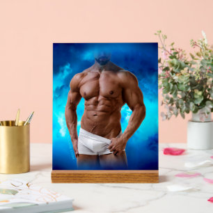 SlipperyJoe's muskulöse, bärtige, weiße Unterwäsch Acrylschild