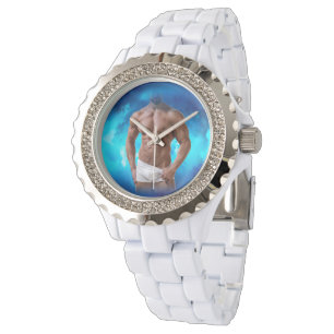 SlipperyJoe's muskulöse, bärtige, weiße Unterwäsch Armbanduhr