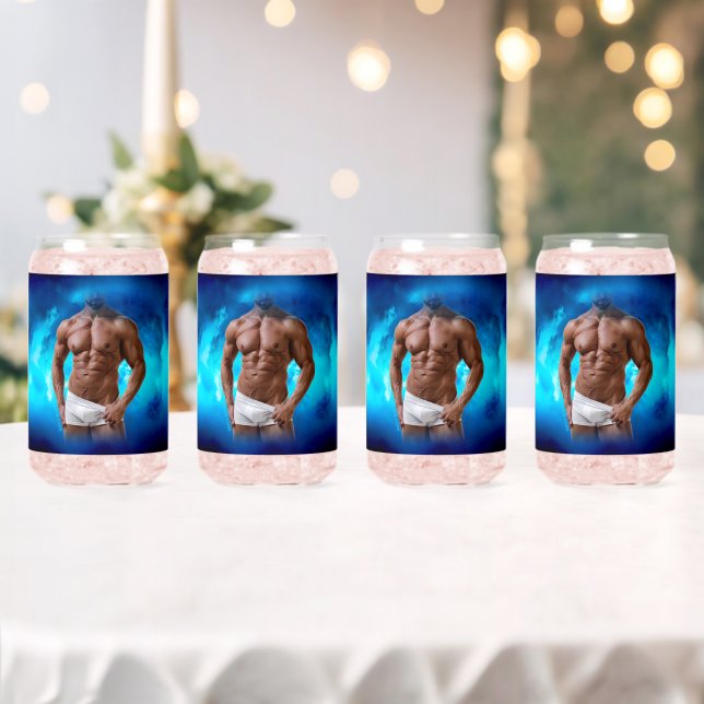 SlipperyJoe's muskulöse, bärtige, weiße Unterwäsch Dosenglas (Insitu (Hochzeit))