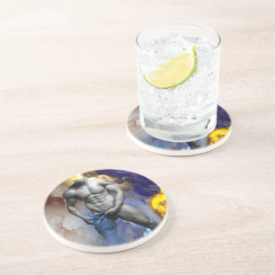 SlipperyJoe's muskulöse Mann-Physik-Dampf-Shirtle Getränkeuntersetzer