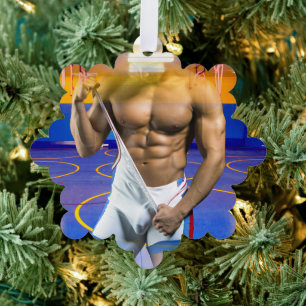 SlipperyJoe's muskulöser Mann Beule Six-Pack Fitne Ornament Karte