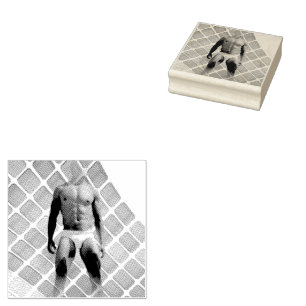 SlipperyJoe's muskulöser Mann Six-Pack-Bauch weiße Gummistempel