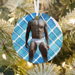 SlipperyJoe's muskulöser Mann Six-Pack Bauch weiße Ornament Aus Metall