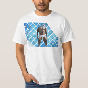 SlipperyJoe's muskulöser Mann Six-Pack Bauch weiße T-Shirt