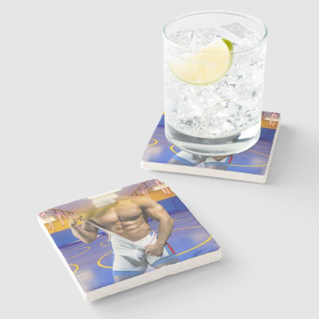 SlipperyJoe's muskulöser Mann wütet Sechserpack-Gy Steinuntersetzer (Seitenansicht)