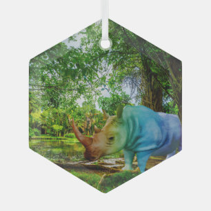SlipperyJoe's Nashorn üppige tropische Kulisse Sto Ornament Aus Glas