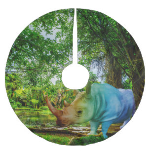 SlipperyJoe's Nashorn üppige tropische Kulisse Sto Polyester Weihnachtsbaumdecke
