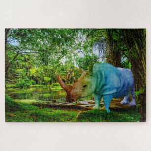 SlipperyJoe's Nashorn üppige tropische Kulisse sto Puzzle