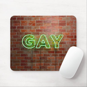 SlipperyJoe's neon Gay Sign green Stein Wand Wort Mousepad