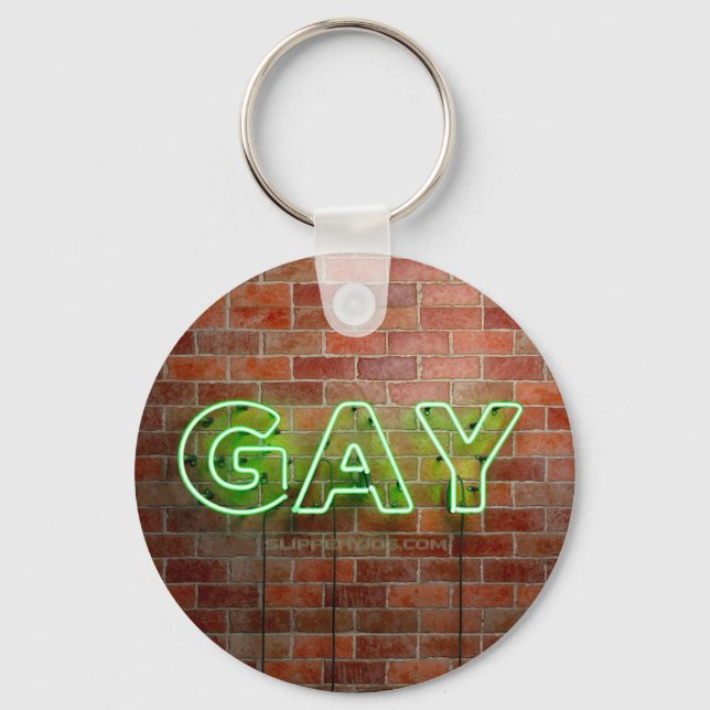 SlipperyJoe's neon Gay Sign green Stein Wand Wort Schlüsselanhänger (Vorderseite)