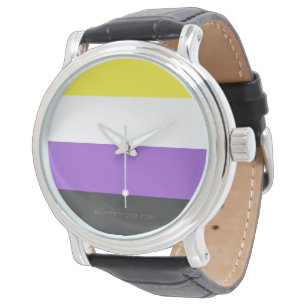 SlipperyJoe's Nonbinary Pride Flag gelb weiß lila Armbanduhr