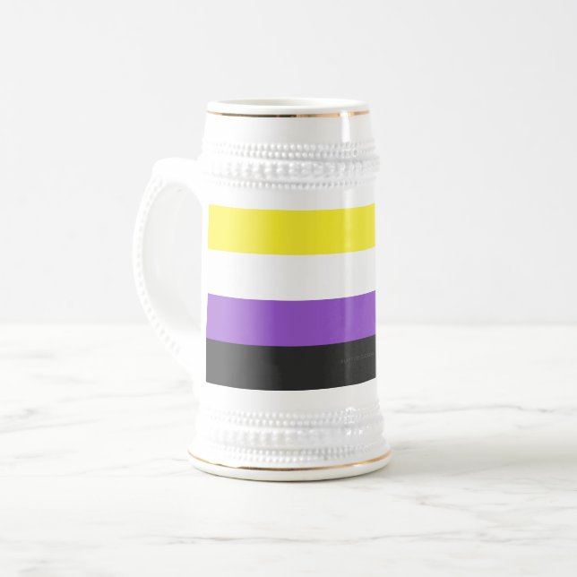 SlipperyJoe's Nonbinary Pride Flag gelb weiß pu Bierglas (Vorderseite Links)