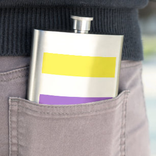 SlipperyJoe's Nonbinary-Stolzflagge gelb weiß lila Flachmann