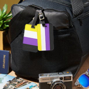 SlipperyJoe's Nonbinary Stolzflagge gelb weiß lila Gepäckanhänger
