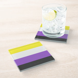 SlipperyJoe's Nonbinary Stolzflagge gelb weiß lila Glasuntersetzer