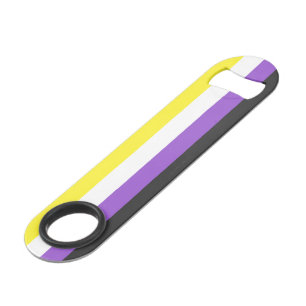 SlipperyJoe's Nonbinary-Stolzflagge gelb weiß pu Speed Flaschenöffner