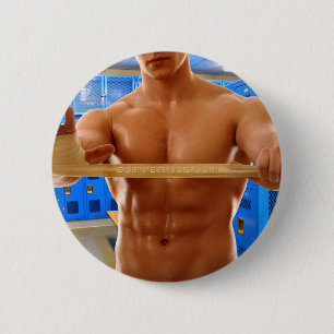 SlipperyJoe's oberkörperfreier muskulöser Mann Bau Button