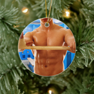 SlipperyJoe's oberkörperfreier muskulöser Mann Bau Keramik Ornament