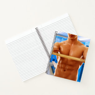 SlipperyJoe's oberkörperfreier muskulöser Mann Bau Notizbuch