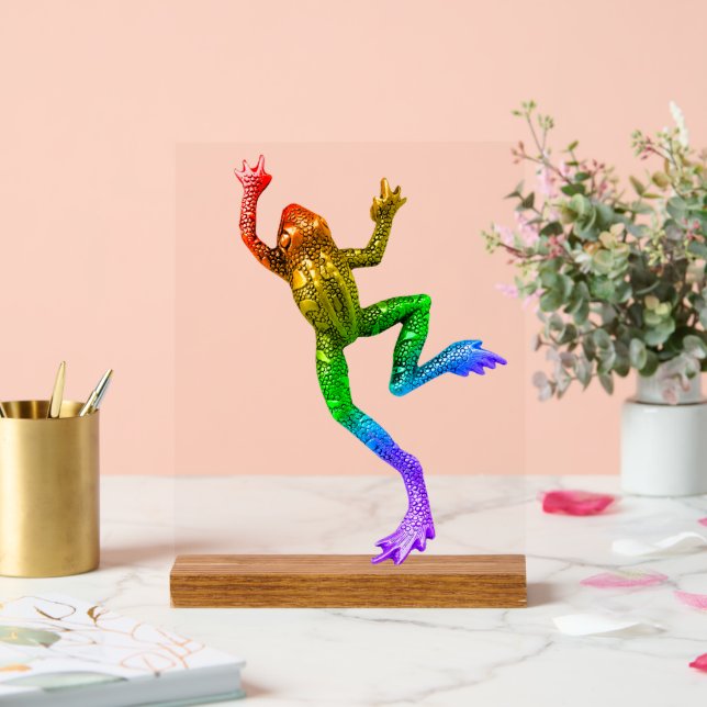 SlipperyJoe's Pride Frog-Figur Lebhaft farbig Acrylschild (Hochzeit)