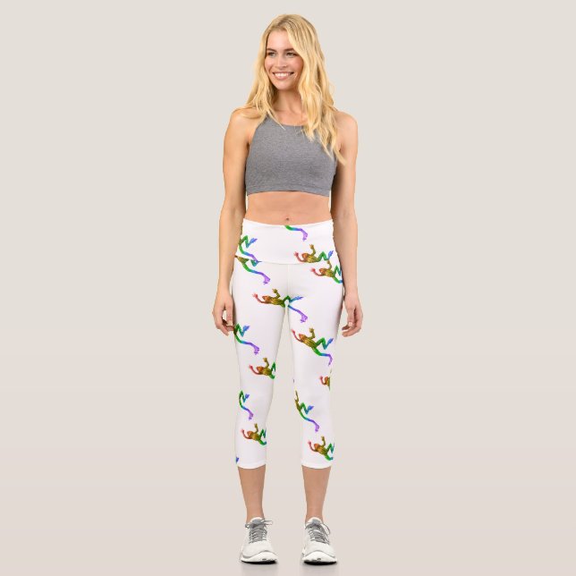 SlipperyJoe's Pride Frog-Figur Lebhaft farbig Capri Leggings (Vorderseite)