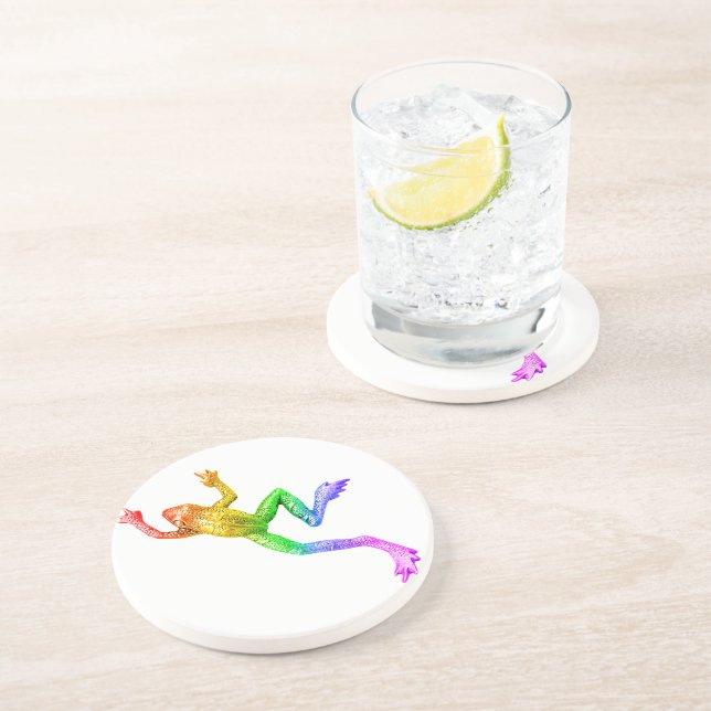 SlipperyJoe's Pride Frog-Figur Lebhaft farbig Getränkeuntersetzer (Seite)