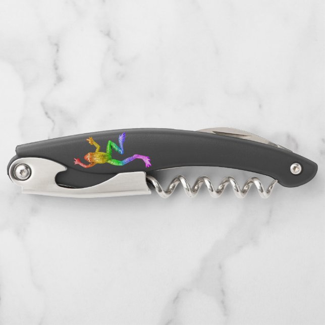 SlipperyJoe's Pride Frog-Figur Lebhaft farbig Kellnermesser (Vorderseite)
