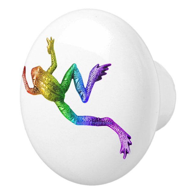 SlipperyJoe's Pride Frog-Figur Lebhaft farbig Keramikknauf (Rechts)