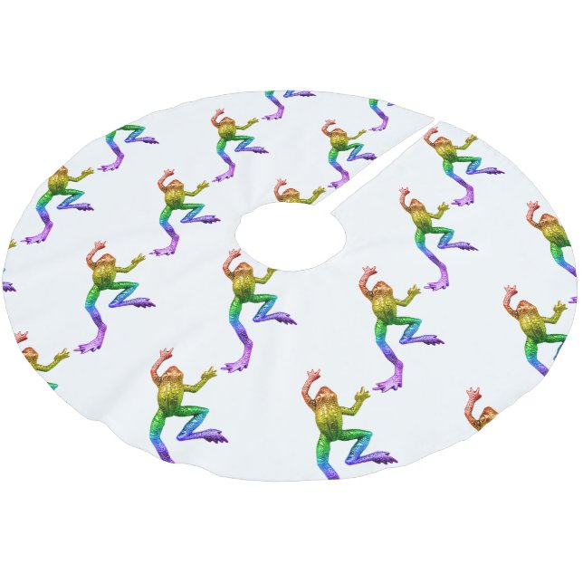 SlipperyJoe's Pride Frog-Figur Lebhaft farbig Polyester Weihnachtsbaumdecke (Schrägansicht)