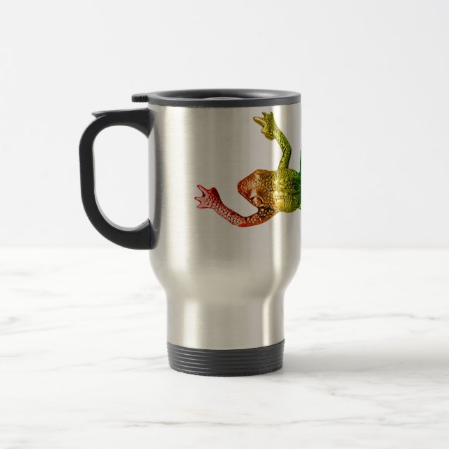SlipperyJoe's Pride Frog-Figur Lebhaft farbig Reisebecher (Links)