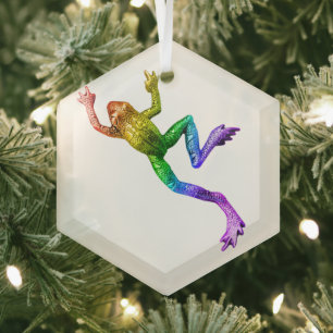 SlipperyJoe's Pride Frosch Tier kriechend Regenbog Ornament Aus Glas