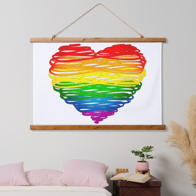 SlipperyJoe's Pride Heart Scribbles Herzform dr Wandteppich Mit Holzrahmen (Schlafzimmer)