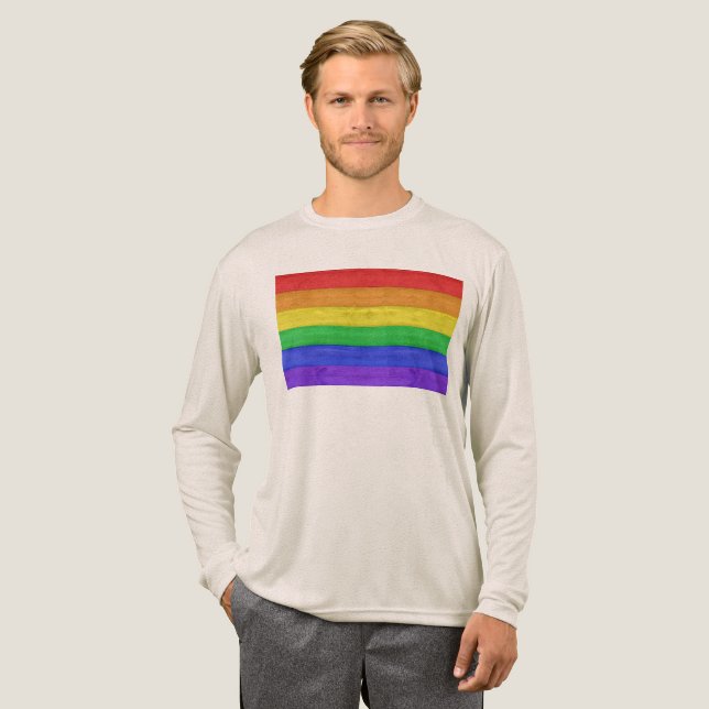 SlipperyJoe's pride wooden flag horizontal rainbow Tri-Blend Shirt (Volle Vorderseite)