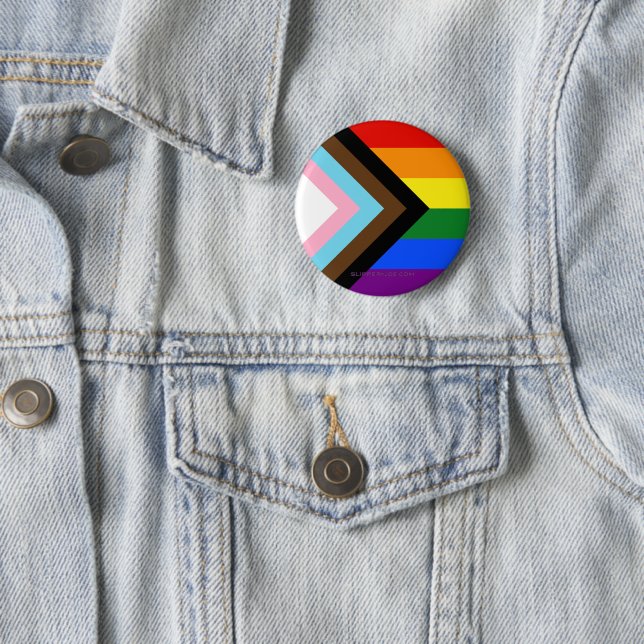 SlipperyJoe's Progress Pride Flag Gay-Geschenke LG Button (Beispiel)