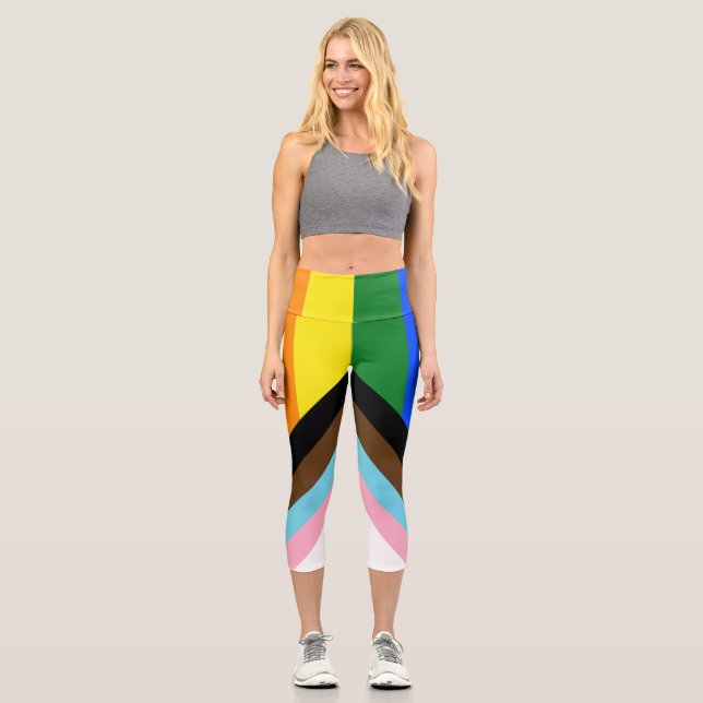 SlipperyJoe's Progress Pride Flag Gay-Geschenke LG Capri Leggings (Vorderseite)