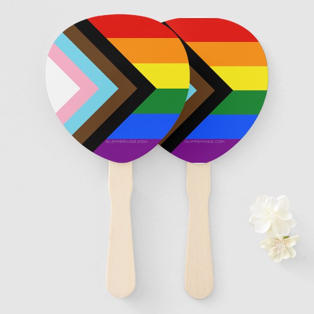 SlipperyJoe's Progress Pride Flag Gay-Geschenke LG Fächer (Vorne und Hinten)