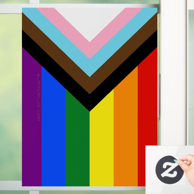 SlipperyJoe's Progress Pride Flag Gay-Geschenke LG Fensteraufkleber (Zuhause)