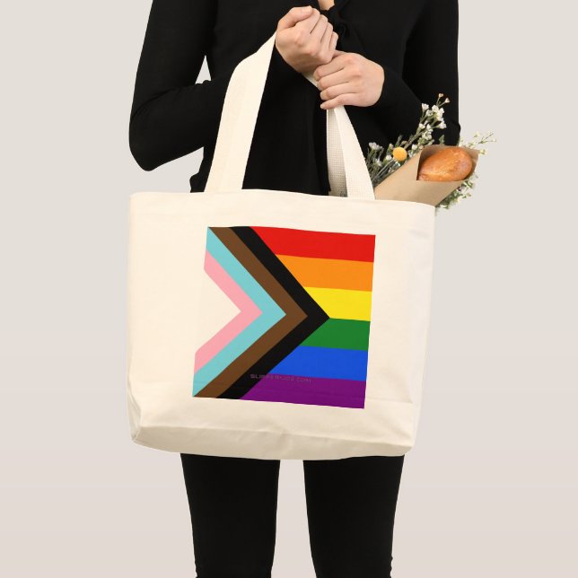 SlipperyJoe's Progress Pride Flag Gay-Geschenke LG Jumbo Stoffbeutel (Vorderseite (Produkt))